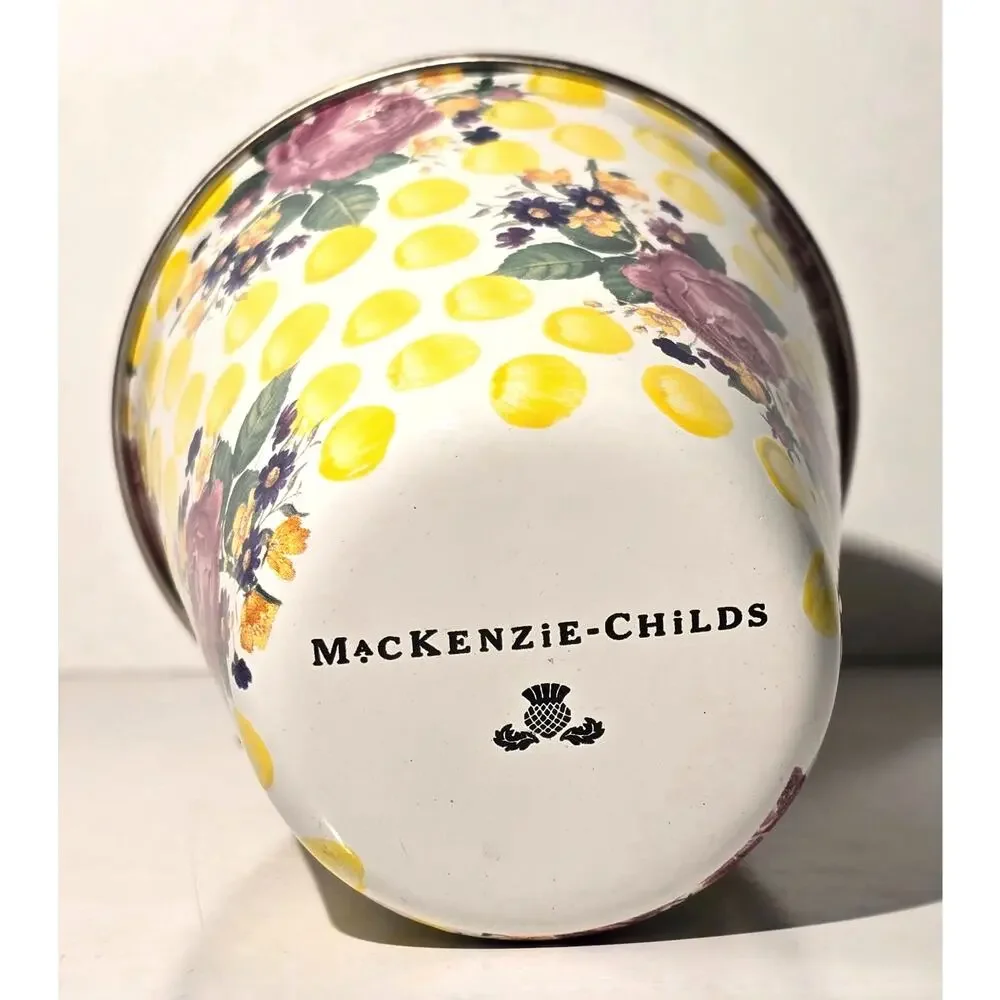 MacKenzie Childs Bathing Hut Butternut Enamel Wall Clock & Soap Dispenser Set